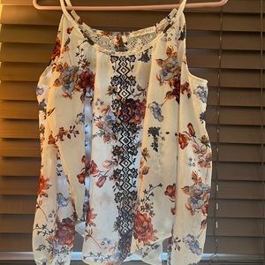 XS White Floral Cold-Shoulder Blouse